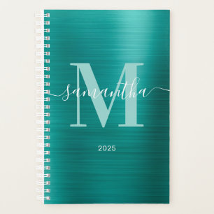 Metallisches Aqua Türkis Signature Monogramm Planer