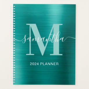Metallisches Aqua Türkis Signature Monogramm Planer