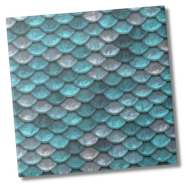 Metallisches Aquamarines Muster Fliese (Metallic Silver Light Teal Mermaid Scales Pattern Ceramic Tile)