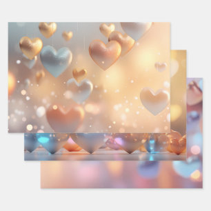 "Metallisches" Aussehen Gold, Silber & Roségold Geschenkpapier Set