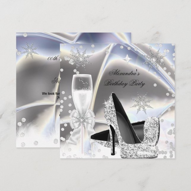 Metallisches Aussehen Silver Champagne High Heels  Einladung (Vorne/Hinten)