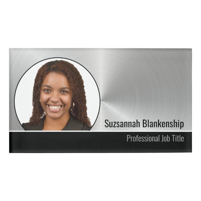 Metallisches Berufliches Silver Flare Custom Foto Namenschild (Vorderseite)