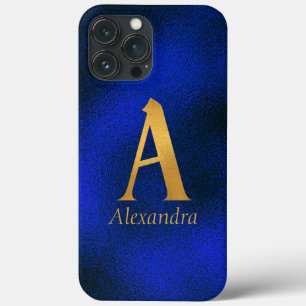 Metallisches Blau und Gold Monogramm A Case-Mate iPhone Hülle