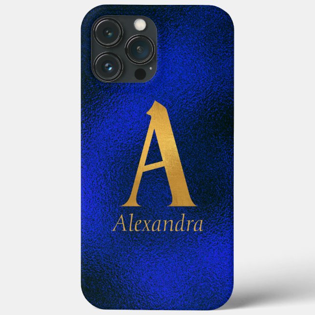 Metallisches Blau und Gold Monogramm A Case-Mate iPhone Hülle (Rückseite)