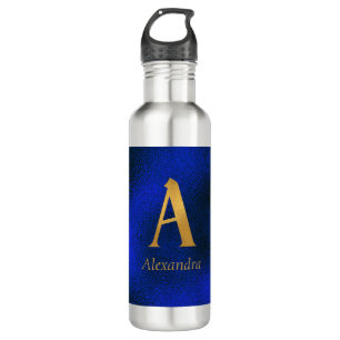 Metallisches Blau und Gold Monogramm A Edelstahlflasche