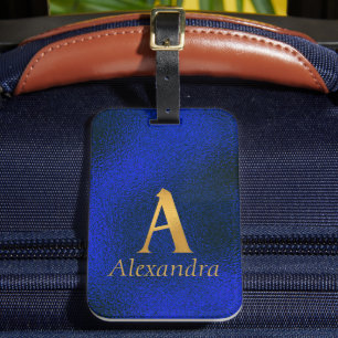 Metallisches Blau und Gold Monogramm A Gepäckanhänger