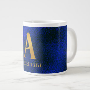 Metallisches Blau und Gold Monogramm A Jumbo-Tasse