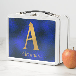 Metallisches Blau und Gold Monogramm A Metall Brotdose