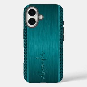 Metallisches Blaugrün Gebürstetes Aluminium Ausseh iPhone 16 Hülle