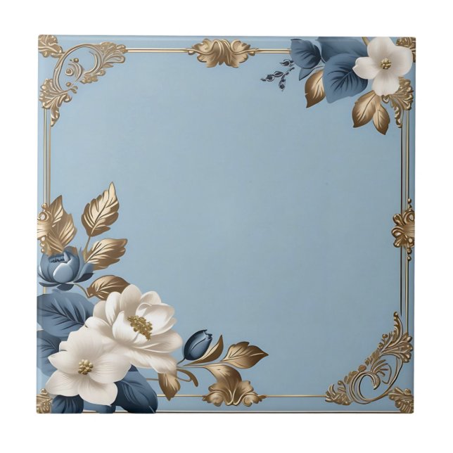 Metallisches Blütenblau und Gold Fliese (Vorderseite)