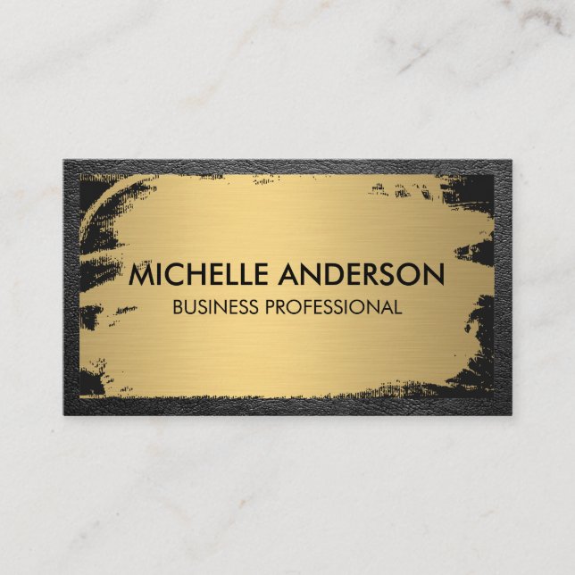 Metallisches Brushed Gold | Ledergrenze Visitenkarte (Vorderseite)