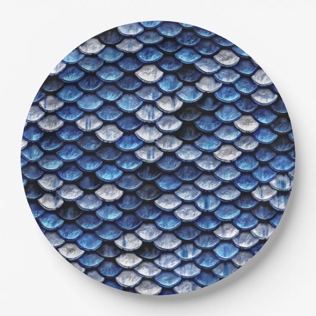 Metallisches Cobalt Blue Fish Scales Muster Pappteller (Vorderseite)