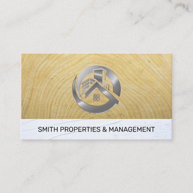 Metallisches echtes Anwesen-Logo | Holz | Stucco Terminkarte (Vorderseite)