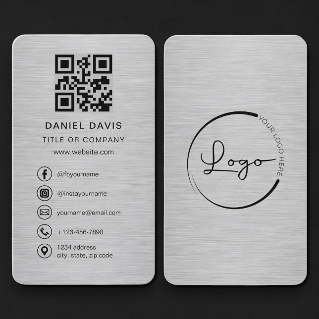 Metallisches Firmenlogo mit QR-Code  Visitenkarte (Von Creator hochgeladen)