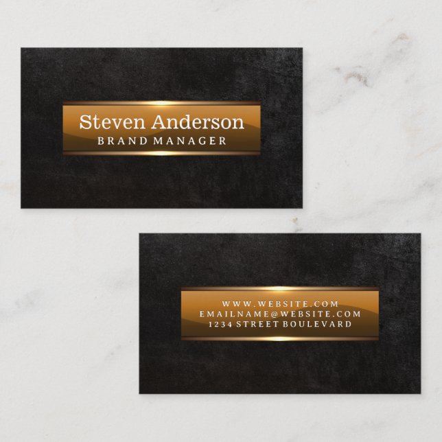 Metallisches Glossy Banner | Schwarze Textur Visitenkarte (Vorne/Hinten)