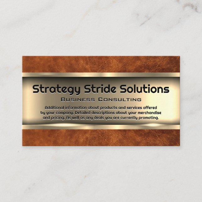Metallisches Gold | Brown Leather Visitenkarte (Vorderseite)