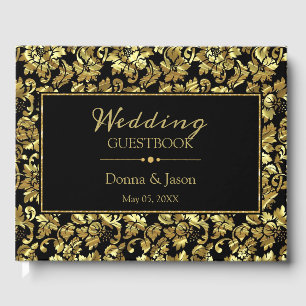 Metallisches Gold Damask Muster Gästebuch