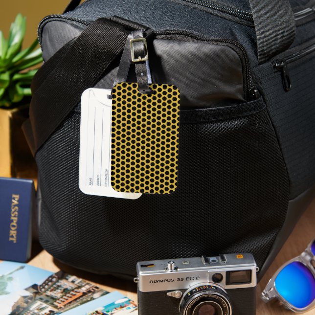 Metallisches Gold Gepäckstück mit Schwarz-Dot-Stil Gepäckanhänger (Vorderseite & Rückseite)