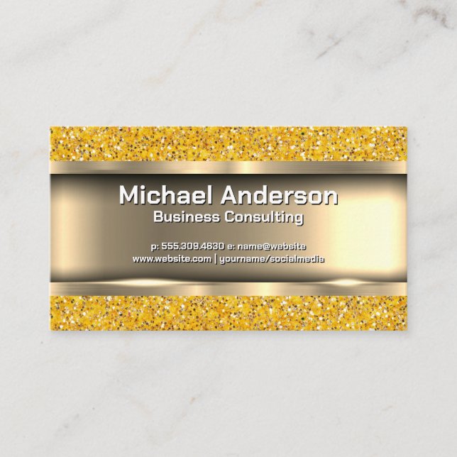 Metallisches Gold | Gold-Glitzer Visitenkarte (Vorderseite)