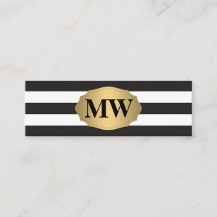 Metallisches Gold Label Schwarz-weiß Stripes Monog Mini Visitenkarte
