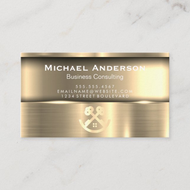 Metallisches Gold | Logo für Real Anwesen Keys Visitenkarte (Vorderseite)