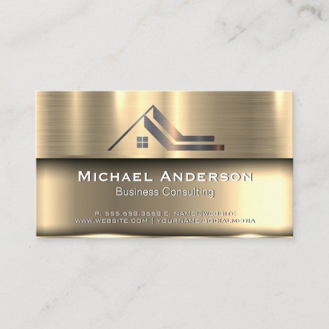 Metallisches Gold | Metal-Real-Anwesen-Logo Visitenkarte (Vorderseite)