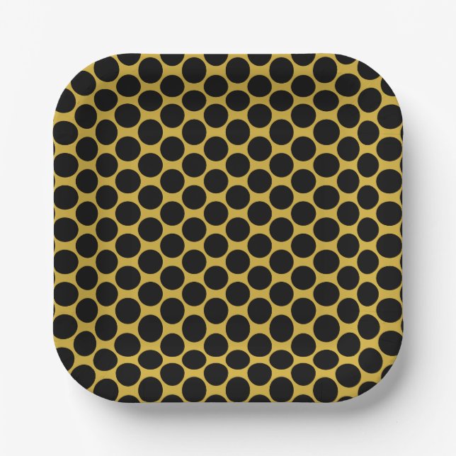 Metallisches Gold mit Black Dot Style 7" Square Pappteller (Vorderseite)