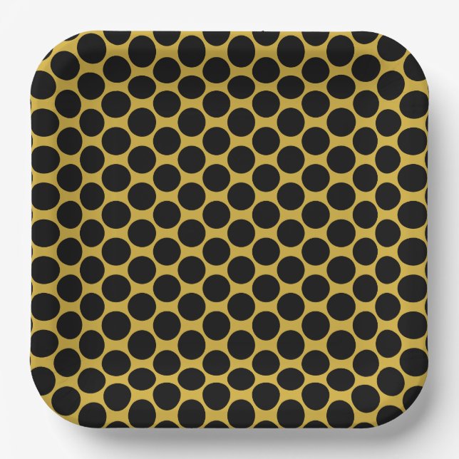 Metallisches Gold mit Black Dot Style 9" Square Pappteller (Vorderseite)