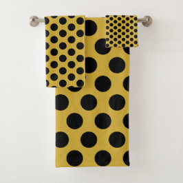 Metallisches Gold mit modernem Black Dot Style Badhandtuch Set