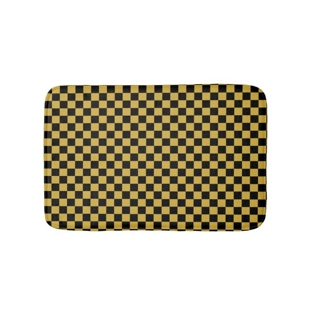 Metallisches Gold mit schwarzem Quadrat Muster Kle Badematte (Vorderseite)