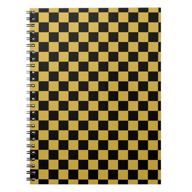 Metallisches Gold mit schwarzem Quadrat Muster Spi Notizblock (Vorderseite)