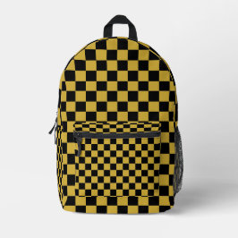 Metallisches Gold mit schwarzem Quadratmuster-Stil Bedruckter Rucksack