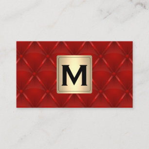 Metallisches Gold   Monogramm   Red Upholstered Visitenkarte
