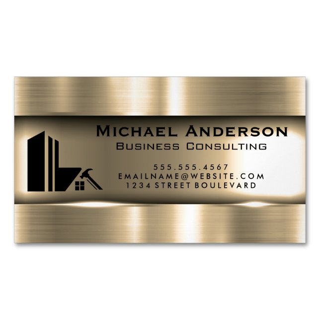 Metallisches Gold | Real Anwesen Logo Magnetische Visitenkarte (Vorderseite)