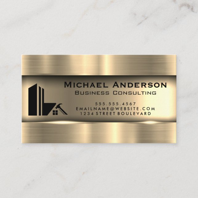 Metallisches Gold | Real Anwesen Logo Visitenkarte (Vorderseite)