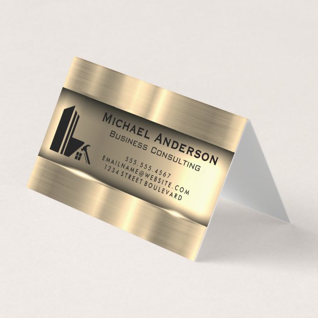 Metallisches Gold | Real Anwesen Logo Visitenkarten (Vorderseite)