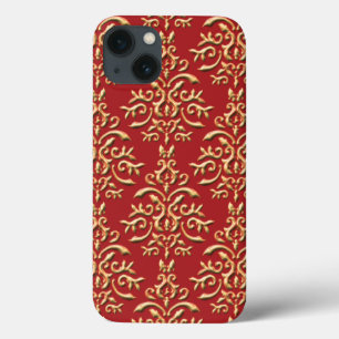 Metallisches Gold-Rot-Damaskus-Muster Case-Mate iPhone Hülle