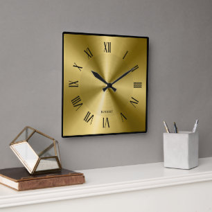 Metallisches Gold & Schwarze Umrandung römische Zi Quadratische Wanduhr