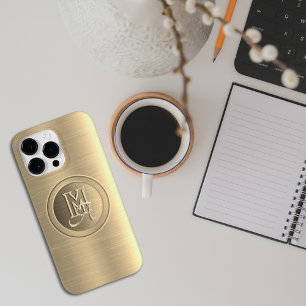 Metallisches Gold Stahl geprägtes Monogramm Case-Mate iPhone 14 Pro Max Hülle