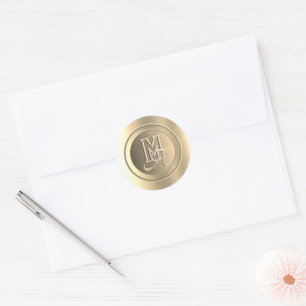 Metallisches Gold Stahl geprägtes Monogramm Runder Aufkleber