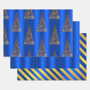 Metallisches Gold und blaue Weihnachten Geschenkpapier Set