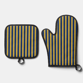 Metallisches Gold und marineblaue funktionale Styl Ofenhandschuh & Topflappen-Set