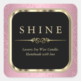 Metallisches Gold und rosa Labels Square Quadratischer Aufkleber
