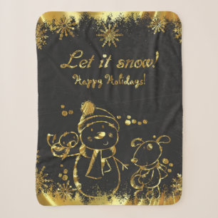 Metallisches Gold und Schwarz - Frohe Weihnachten Sherpadecke