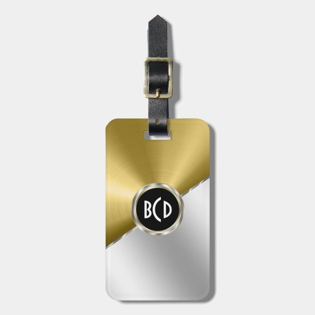 Metallisches Gold und Silber-Edelstahl-Look Gepäckanhänger (Vorderseite vertikal)