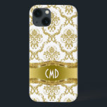 Metallisches Gold und weiße Vintage Blütendampfer iPhone 13 Hülle<br><div class="desc">Elegantes metallisches Gold und verzierte Blütenstaubmuster mit individueller und optionaler Monogramm/Name.</div>