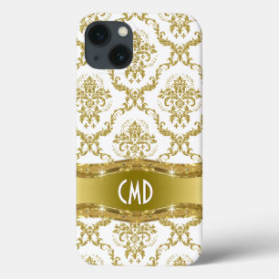 Metallisches Gold und weiße Vintage Blütendampfer iPhone 13 Hülle