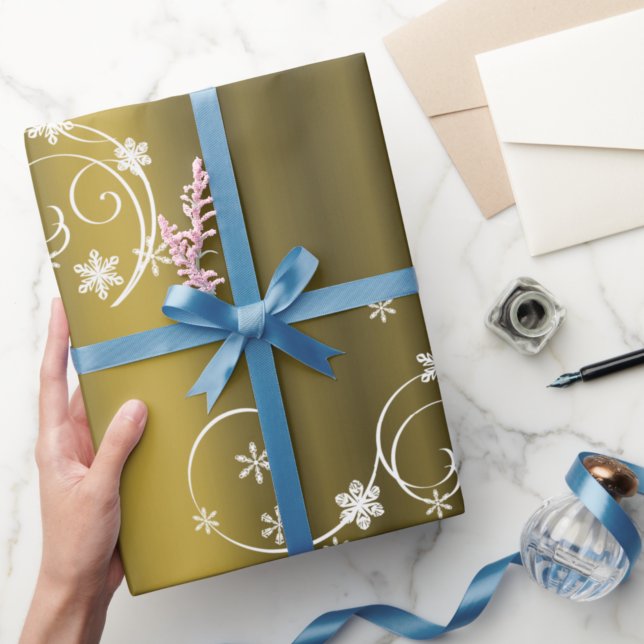 Metallisches Gold, weiße Wirbel Weihnachten Geschenkpapier (Von Creator hochgeladen)