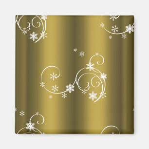 Metallisches Gold, weiße Wirbel Weihnachten Magnet