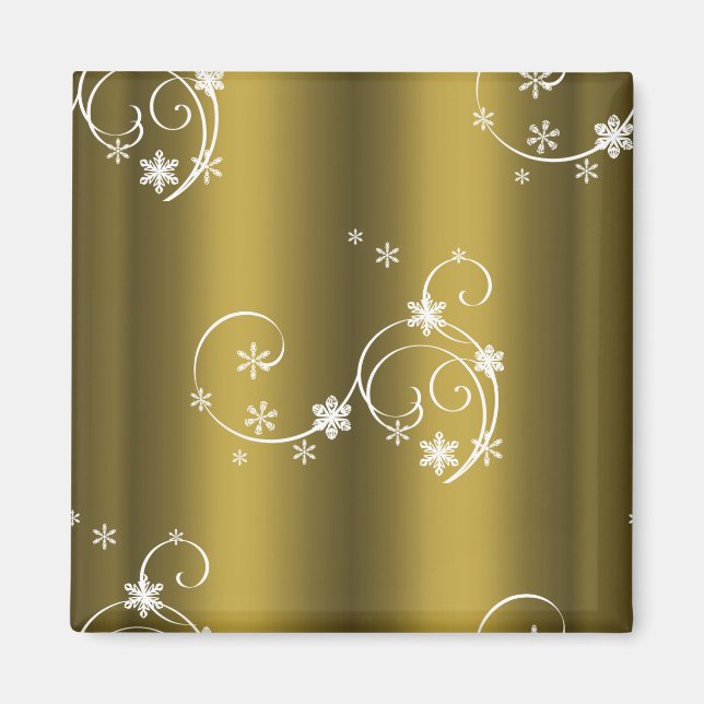 Metallisches Gold, weiße Wirbel Weihnachten Magnet (Vorne)